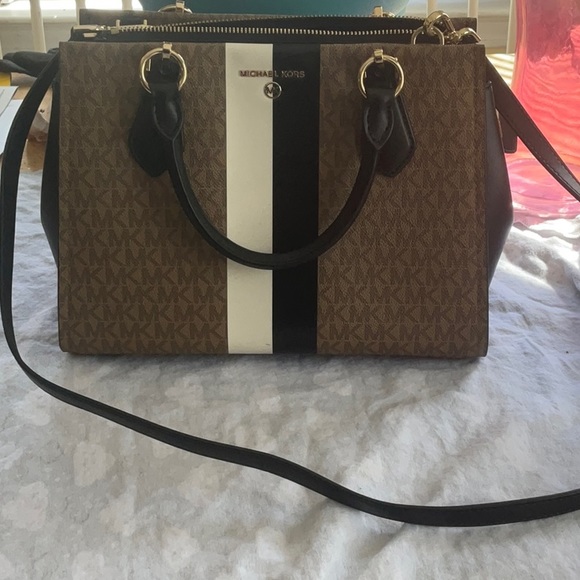 Never Used! Michael Kors brown medium satchel with black and white accent